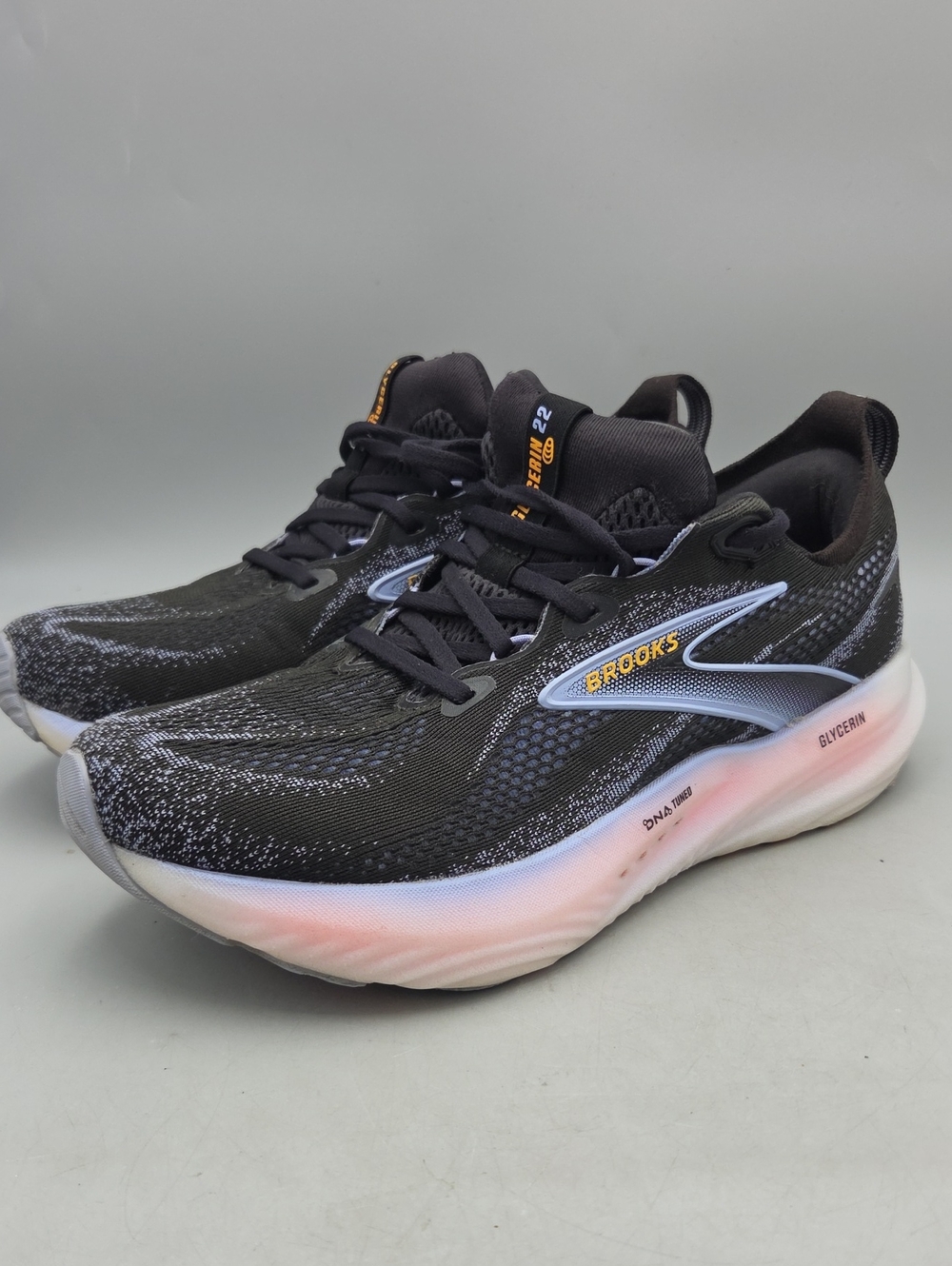Brooks Glycerin 22 Black Blue Heron Orange Womens Running Shoe Women 10.5